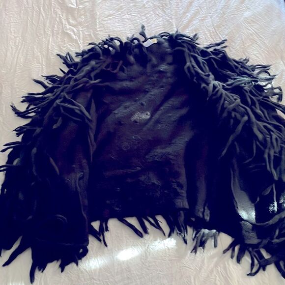 Main Strip Black Shaggy Fuzzy Sweater Statement Piece Size S - Picture 2 of 3